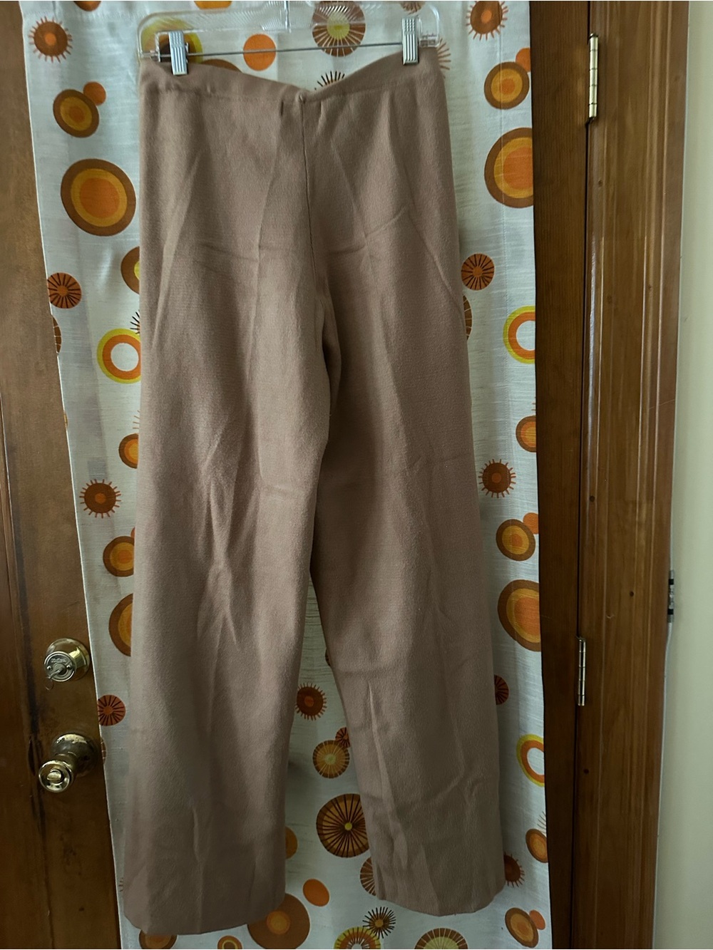 Mango Neutral Knit Wide-Leg High-Rise Pants in Taupe.